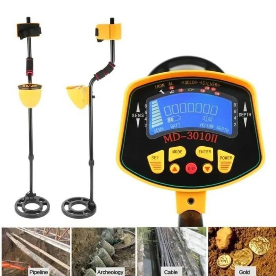 Détecteur de métaux Haute précision Réglable Réglage de métal étanche Finder LCD Affichage avec lumière et pelle inclus Indication de profondeur Indication Audio.