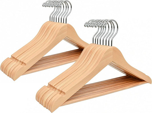 12 Cintres en bois tous types de vêtements, , pantalons, costumes, vestes et chemises, encoches robes, chemisiers et jupes