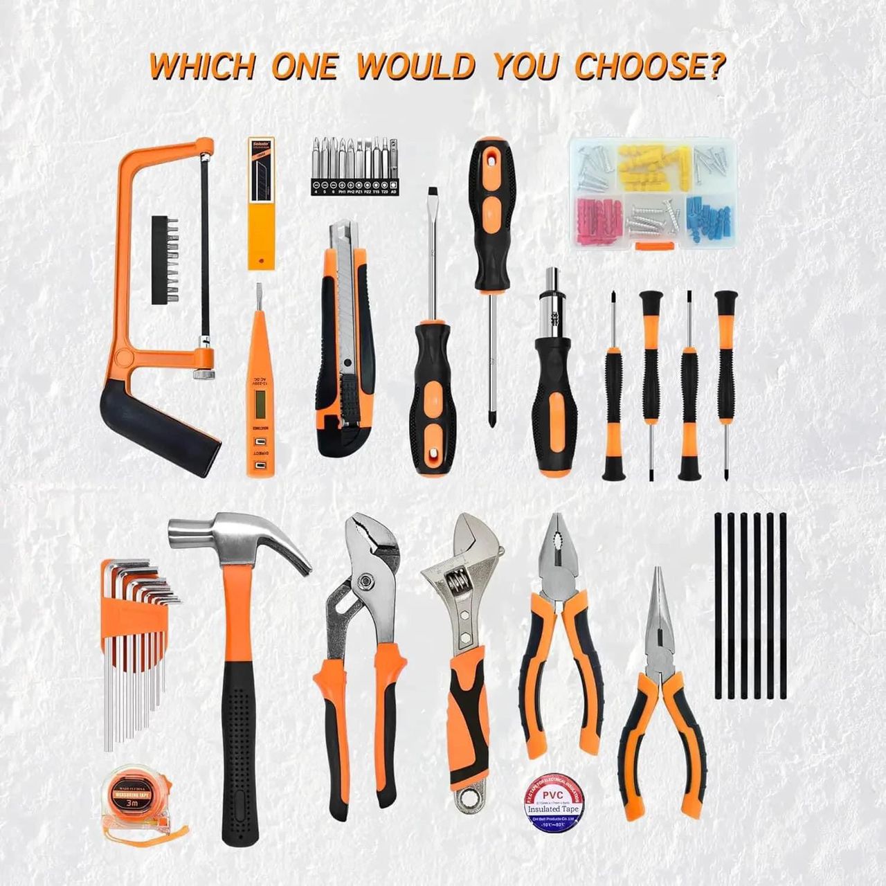 Trousse d'outils ménagers généraux avec boîte à outils en plastique matériel et ensemble d'outils.