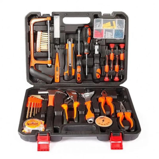 Trousse d'outils ménagers généraux avec boîte à outils en plastique matériel et ensemble d'outils.