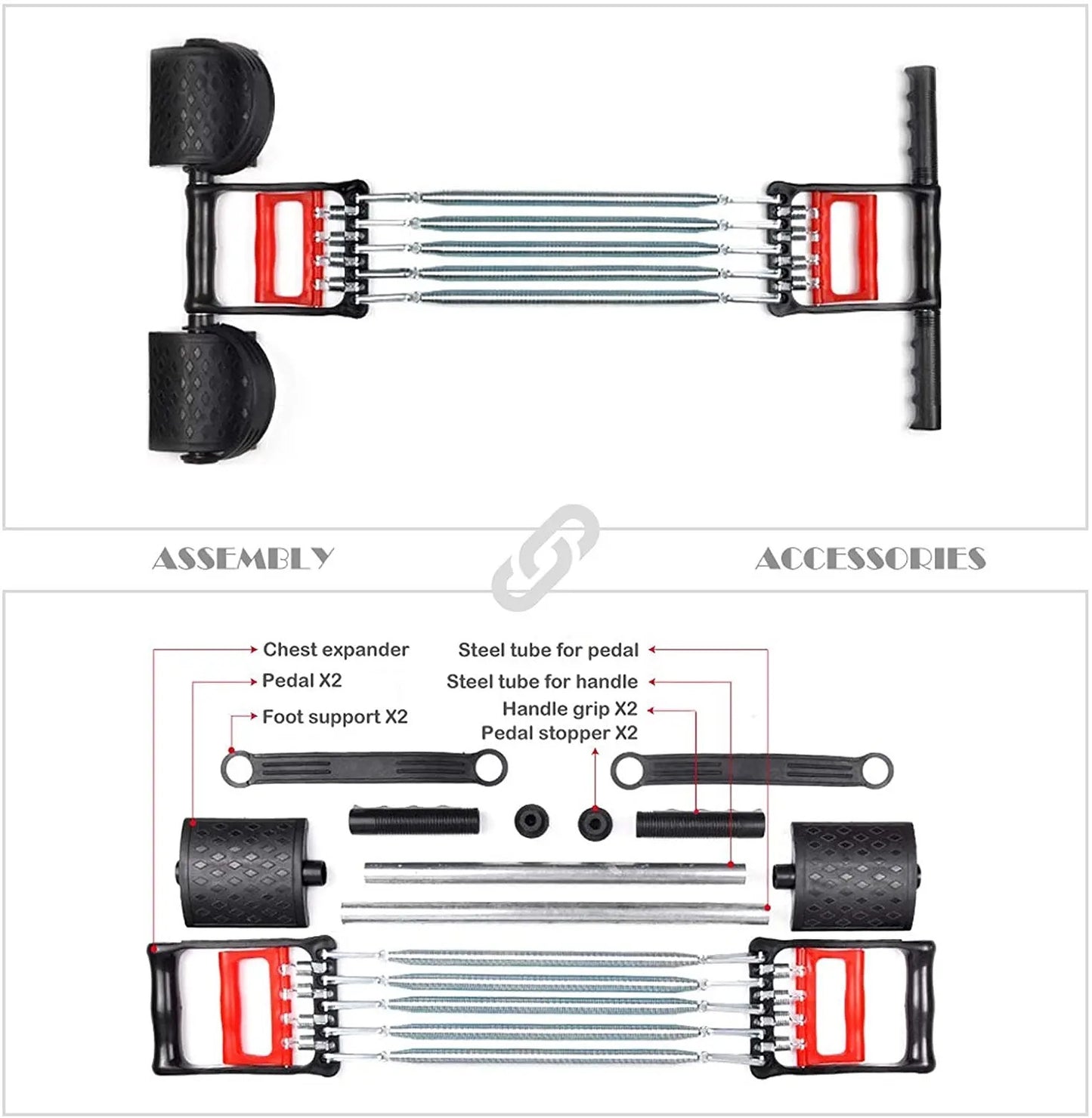 Appareil de fitness trois en un, extenseur de poitrine à ressort, rehausseur de force de préhension, pédale, corde de traction avec 5 ressorts métalliques