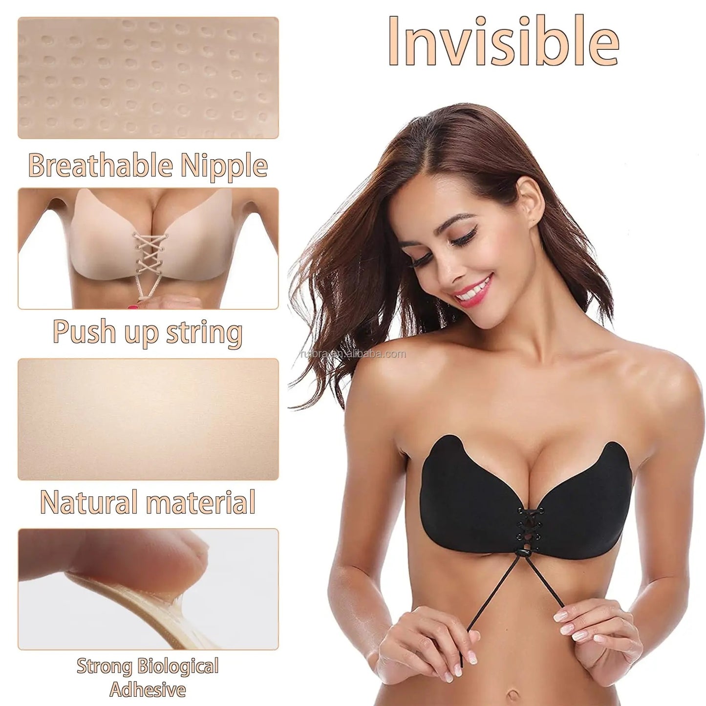 Soutien-gorge en silicone auto-adhésif à cordon de serrage avec bon emballage