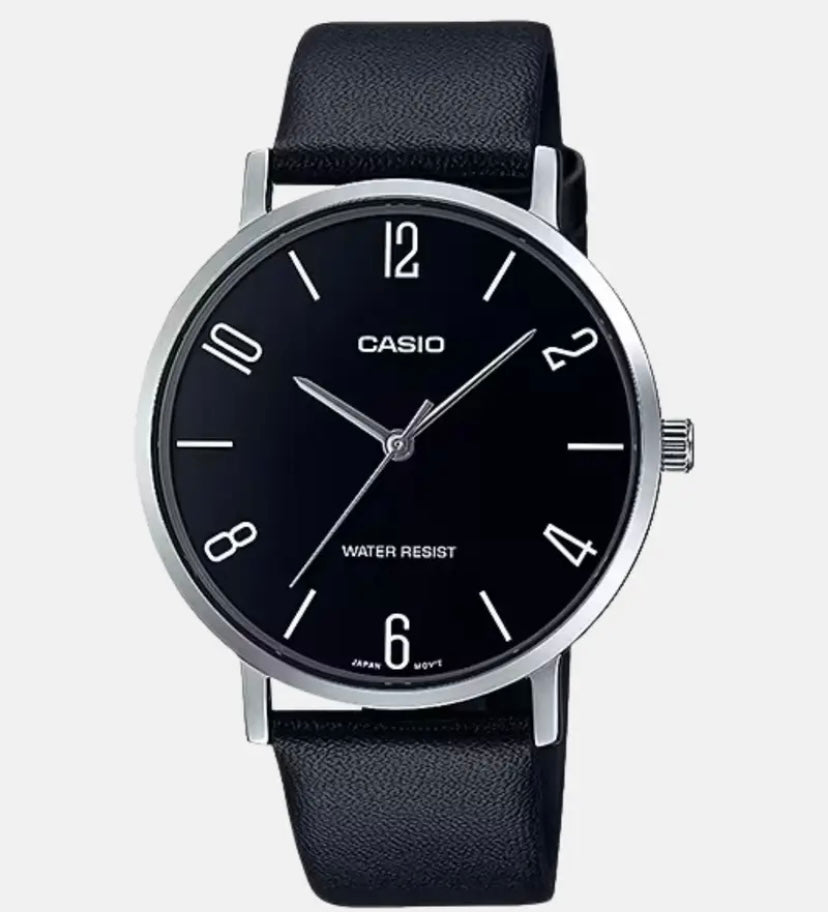 Montre CASIO Homme – MTP-VT01L-1B2UDF – Bracelet Noir En Cuir Véritable – Résistante à l’eau – 12 Mois De Garantie