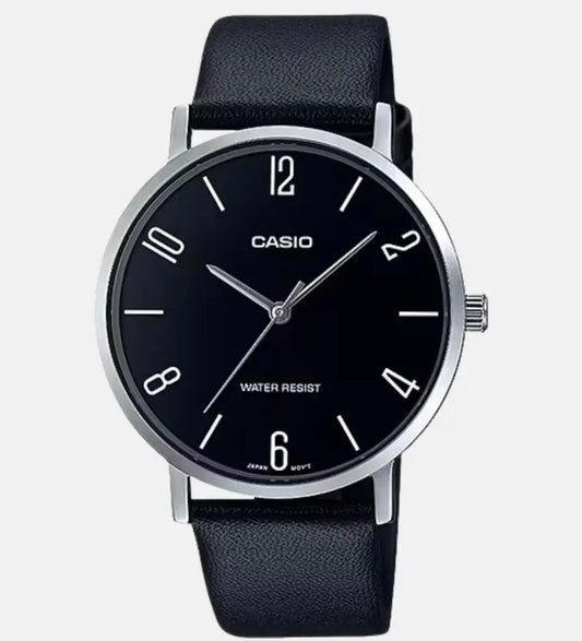 Montre CASIO Homme – MTP-VT01L-1B2UDF – Bracelet Noir En Cuir Véritable – Résistante à l’eau – 12 Mois De Garantie