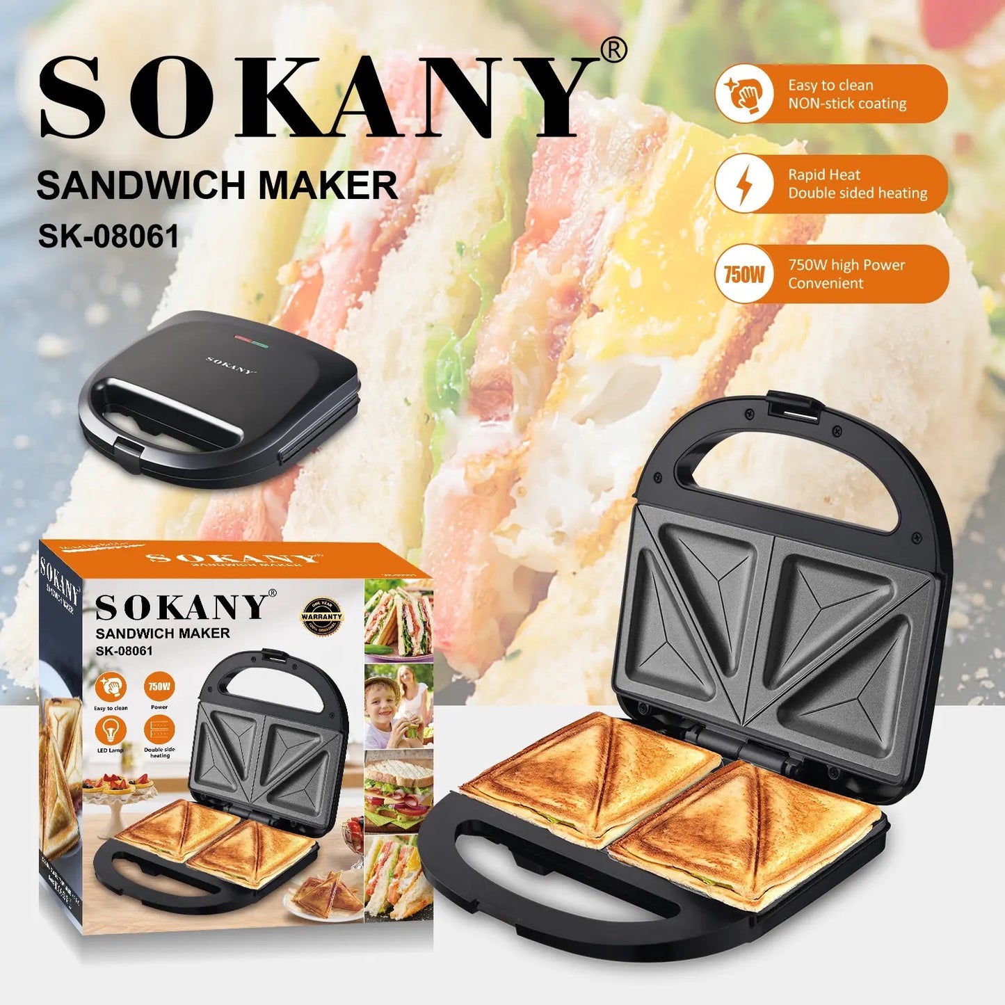 Sandwich Maker Grill avec plaques