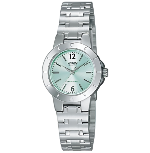 Montre CASIO Femme – Bracelet Gris En Acier Inoxydable – Cadran Vert – 12 Mois De Garantie – LTP-1177A-3ADF