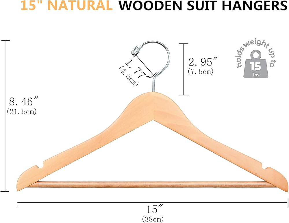 12 Cintres en bois tous types de vêtements, , pantalons, costumes, vestes et chemises, encoches robes, chemisiers et jupes