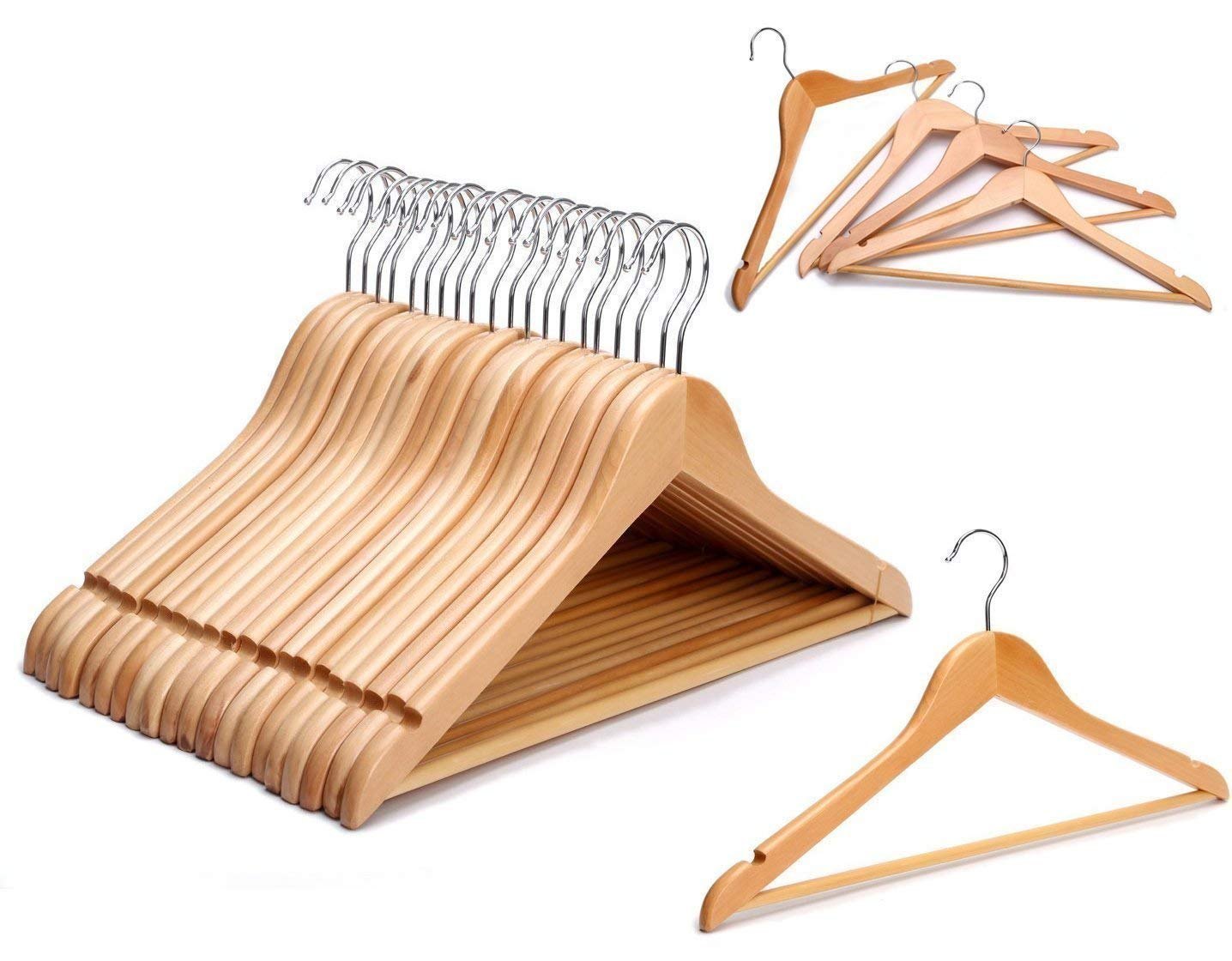 12 Cintres en bois tous types de vêtements, , pantalons, costumes, vestes et chemises, encoches robes, chemisiers et jupes