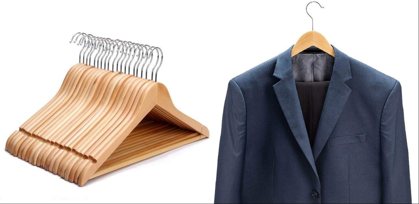 12 Cintres en bois tous types de vêtements, , pantalons, costumes, vestes et chemises, encoches robes, chemisiers et jupes