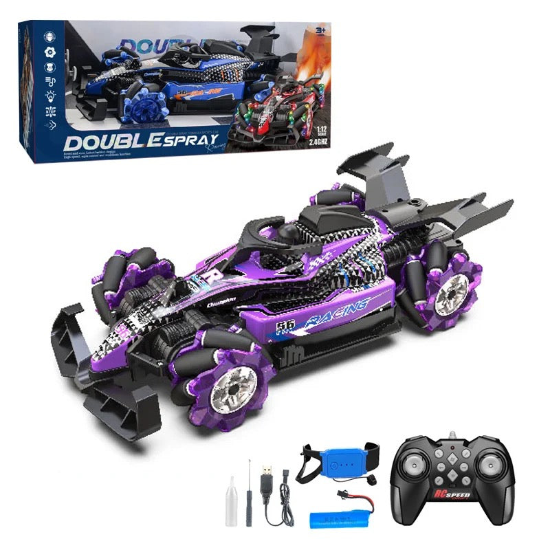 RC Double Fumée avec Lumières LED | Voiture jouet de cascade rapide à rotation de 2,4 Ghz à 360 ° pour les enfants
