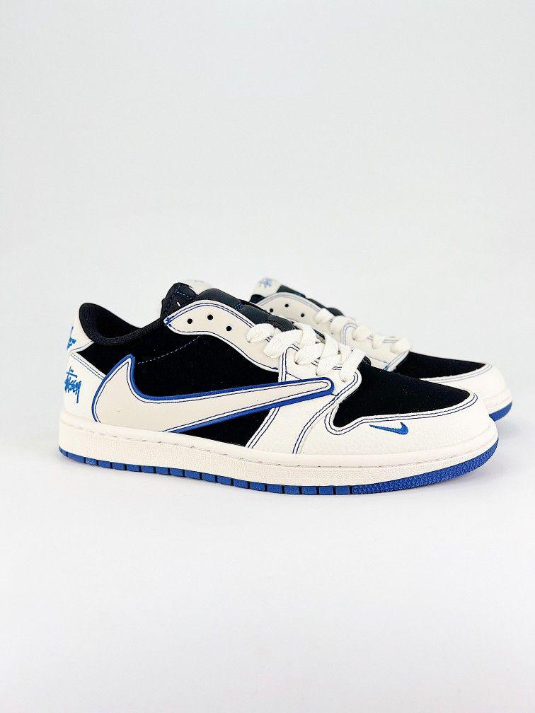 Fragment x Travis Scott x Stussy Air Jordan 1 Low Collaboration Tri-brand Swoosh inversé